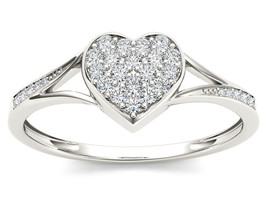 10K White Gold 0.15 Ct Diamond Heart Shaped Fashion Ring - £207.82 GBP