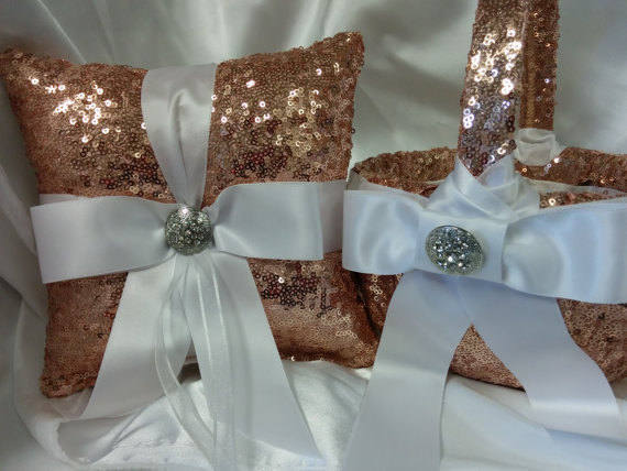 SEQUIN WEDDING SETS -Colors -Ring Pillow, Basket, Guest Book Set, Flower Girl -R - $17.00