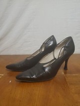 Giorgio Armani Black Leather T Strap Pumps Heels EU 39.5/ US 9 Elegant V... - $93.46