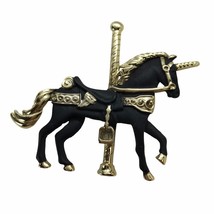 Vintage Unicorn Carousel Black Horse Brooch Carnival Fantasy Retro Pony 80s - £9.61 GBP