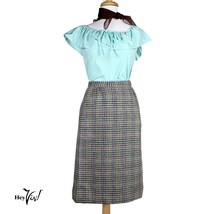 Vintage JG Hook Blue Plaid Wool Pencil Skirt -Lined w Pockets- Sz 8 W26 -Hey Viv - £23.70 GBP