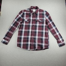 American Eagle Mens Shirt L Tall Burgandy Classic Fit Plaid Flannel Butt... - $17.60