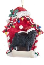 Cute PUG BLACK in Red Dog House Resin Xmas Ornament - £9.58 GBP
