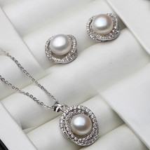 Real White Black Natural  Necklace Earring Set For Women,Wedding 925 Silver Fine - £20.78 GBP