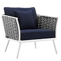 Stance 4 Piece Outdoor Patio Aluminum Sectional Sofa Set White Navy EEI-3161-WHI - £2,223.49 GBP