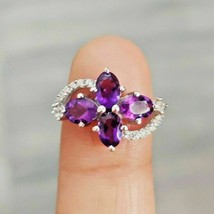 2.50 Ct Oval Cut Simulated  Amethyst Flower Ring925 Silver Gold Plated  - £87.04 GBP