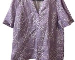 Charter Club Luxury Womens Large Linen Pullover Blouse Lavendar Floral V... - $12.48