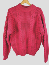 Vintage Cable Knit Turtleneck Sweater Medium Womens Thick Chunky Knit Hot Pink M - £44.55 GBP