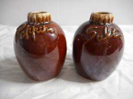 Hull Pottery Oven Proof Brown Drip Glaze Salt &amp; Pepper Shakers Set w/o Cork Tops - £15.75 GBP