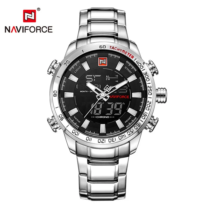 Watch NAVIFORCE  Men  Fashion  Steel Dual Display  Waterproof LED Clock  Masculi - £51.48 GBP