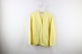 Vintage 60s 70s Streetwear Womens 42 Ribbed Cable Knit Cardigan Sweater Yellow - £35.57 GBP