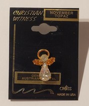 November birthstone Guardian Angel pin, topaz crystals, carded  - £7.03 GBP