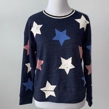 Splendid Crewneck Star Pullover Sweatshirt XS Navy Blue Multicolor Stars Soft - £12.16 GBP