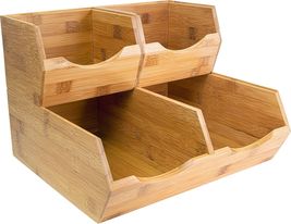 Elegant Bamboo Pantry Storage Bins Set of 3 - Natural Brown, Stackable D... - $77.17