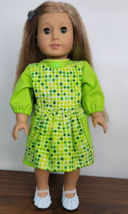 Doll Clothes Pinafore Dress Green Polka-Dot Spring Fashion Apron Pockets Shoes - £15.09 GBP