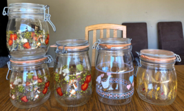 Lot Of 5 Canisters Vintage Made In France Arc Jars Mushroom Tomato, Hearts Wheat - £55.45 GBP