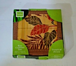 6 Pcs Bamboo Coaster Set Tropical Print - £15.56 GBP