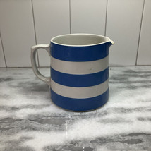 TG Green Cornishware Juice Pitcher, Vintage Blue &amp; White Jug Vase, Green... - $28.70