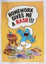 VINTAGE 1982 Wallace Berrie Smurfs 13.5x19.5 Poster Homework Gives Me a ... - $24.74