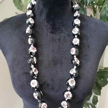 Womens Fashions Black Hibiscus Flowers on Kukui Nut Hawaiian Teardrop Necklace - £27.97 GBP