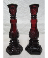 Pair 2  AVON 1876 Cape Cod Collection Ruby Red 8.75” Candlesticks With C... - $18.94 CAD