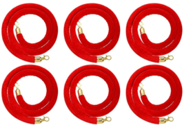 6 pack- Red Velvet Rope Crowd Control Gold Hooks No Stanchion Party Carp... - $35.27