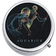 Aquarius Zodiac Stars Medicine Vitamin Compact Pill Box - £7.70 GBP