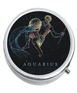 Aquarius Zodiac Stars Medicine Vitamin Compact Pill Box - £7.69 GBP