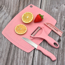 Stainless Steel Three Piece Set Wheat Straw Chopping Board Fruit Knife P... - £10.37 GBP