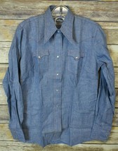 Vtg Womens Miller Western Wear Pearl Snap Chambray Shirt 34 Extra Long Tail - £27.66 GBP