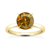 Diamond Solitaire Ring Round Shape Orange Color 14K Yellow Gold VS2 2.16 Carat - £2,471.73 GBP