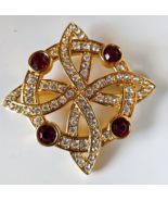 Swarovski Swan Signed Gold Plated Brooch W/Red &amp; Clear Crystals  1.3/8&quot; ... - $54.45
