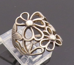 925 Silver Vintage Ring Designer Cutout Stencil Cut Flowers Sz 6  RG27596 - $36.92