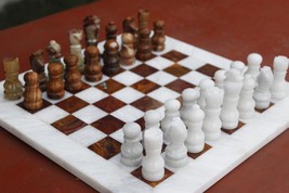 12*12 Inches Handmade White Brown Marble Chess Board Classic Strategy Ga... - $270.00