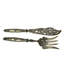 GORGEOUS Antique Sterling Silver French Victorian Serving Fork &amp; Knife Set c1880 - £520.84 GBP