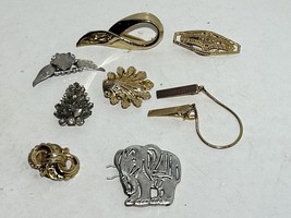 Vintage Scarf Clip Lot Gold Silver Tone Elephant Floral Rhinestones 8pc - £14.69 GBP