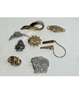 Vintage Scarf Clip Lot Gold Silver Tone Elephant Floral Rhinestones 8pc - £14.61 GBP
