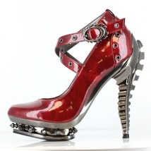 Hades TRITON Red 5&quot; High Spinal Heel Rivets Straps Spike Platform Flame Buckle - £79.00 GBP