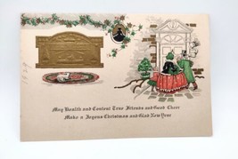 Vintage 1927 Embossed Victorian Family Christmas Card Signed Fireplace Cat - £7.90 GBP