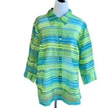 Kim Rogers button front colorful lightweight collared quarter sleeve top  2X - £18.15 GBP
