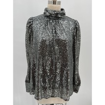 NWT Sunday in Brooklyn Anthro Sequin Blouse Sz XS Silver Puff Sleeve Top - £32.08 GBP