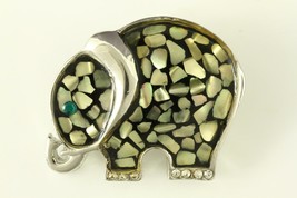 MODERN Costume Jewelry Silver Tone Metal ELEPHANT Abalone Shell Inlay Brooch Pin - £14.05 GBP