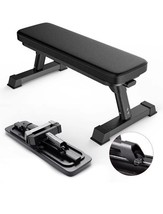 Open Box Finer Form Gym Quality Foldable Flat Bench for Weight Training - $85.95