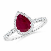 ANGARA Pear-Shaped Ruby Halo Engagement Ring for Women, Girls in 14K Solid Gold - £1,180.84 GBP