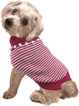 Fashion Pet Pom Pom Stripe Dog Sweater Raspberry Medium - 1 count Fashion Pet Po - £17.77 GBP