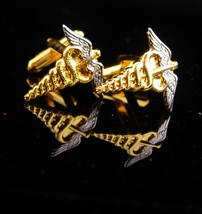 Doctor cufflinks / gold caduceus symbol / snake set / medical professional /mens - £58.73 GBP
