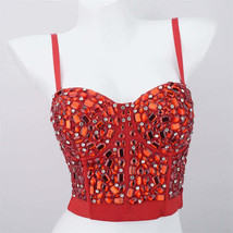 Burning Man Rave Festival Rhinestones Red Party Bustier Corset Top Bra - $48.00