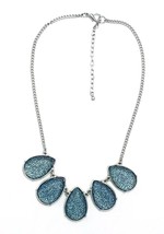 Silver Tone Charcoal Blue Textured Teardrop Cabochon Statement Necklace - £9.49 GBP