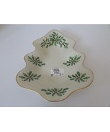 LENOX BONE CHINA HOLIDAY TREE DISH 9&quot;  RIMMED IN GOLD 4&quot; NEW HOLLY &amp; BERRY - $25.73 CAD