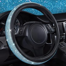 CAR PASS Mint Diamond Black Leather Steering Wheel Cover, Bling Blue Cry... - $632.30 MXN
